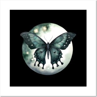 Mystic moth, Dark butterfly in front of the moon Posters and Art